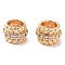 Brass Micro Pave Clear Cubic Zirconia Beads, Cadmium Free & Nickel Free & Lead Free, Round with Leaf, Real 18K Gold Plated, 10x7mm, Hole: 6mm
