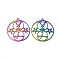 Ion Plating(IP) 304 Stainless Steel Pendant, Flat Round with Satan Symbol & Star Charm, Rainbow Color, 38x35x1mm, Hole: 2mm