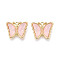 Alloy Glass Pendants, Butterfly, Faceted, Light Gold, Misty Rose, 19x23x5mm, Hole: 2mm