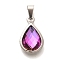 Glass Pendants, with Stainless Steel Color 304 Stainless Steel Findings, Teardrop, Purple, 21.5x13x5.5mm, Hole: 3.5x6mm