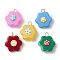 Glass Enamel Pendants, with 304 Stainless Steel Loops, Flower Charms, Mixed Color, 22x19.5x4.5mm, Hole: 3.5mm