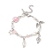 Star & Heart & Music Note Alloy Charm Bracelet, Acrylic & ABS Plastic Imitation Pearl Beaded Bracelet for Women, Pink, 7 inch(17.8cm)