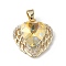 Real 18K Gold Plated Rack Plating Brass Micro Pave Clear Cubic Zirconia Pendants, with Glass, Long-Lasting Plated, Cadmium Free & Lead Free, Heart Charm, Light Khaki, 19x19x8mm, Hole: 5x3mm
