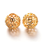 Hollow Round Brass Filigree Beads, Filigree Ball, Rack Plating, Golden, 10x9mm, Hole: 4mm