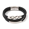 Braided Microfiber Leather Multi-strand Bracelets, 304 Stainless Steel Bracelets for Men, Stainless Steel Color, Infinity, 8-5/8x7/8 inch(22x2.2cm)