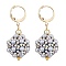 Polymer Clay Rhinestone Disco Ball Dangle Leverback Earrings, 304 Stainless Steel Earrings, Black, 38x18mm
