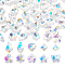 60Pcs 10 Style Faceted Glass Pendants, AB Color, Snowflake & Heart & Flower & Fan & Teardrop Shape, Clear AB, 8.5~16.5x9~15x3~8mm, Hole: 1~1.5mm, 6Pcs/style