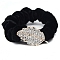 Velvet Hair Ties, with Alloy Rhinestone Finding, Leaf, Black, Leaf: 40x21mm