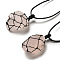 Irregular Nuggets Natural Rose Quartz Pendant Necklace, Wax Rope Macrame Pouch Adjustable Necklace for Women, 32.28 inch(82cm)