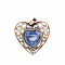 Retro Hollow Natural Sodalite Pendants, Heart Pendants, with Red Copper Metal Finding, 30x30x8mm