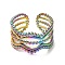 Ion Plating(IP) 304 Stainless Steel Wave Open Cuff Ring for Women, Rainbow Color, US Size 7 1/4(17.5mm)