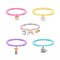 5Pcs 5 Style Candy Color Acrylic Round Beaded Stretch Bracelets Set, Unicorn & Star & Heart & Rainbow Alloy Enamel Charms Bracelets for Women, Mixed Color, Inner Diameter: 2-1/8~2-1/4 inch(5.3~5.7cm), 1Pc/style