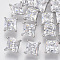 Brass Shank Buttons, with Micro Pave Cubic Zirconia, Cadmium Free & Nickel Free & Lead Free, Square, Clear, Platinum, 10x10x9mm, Hole: 1.4mm