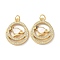 Brass Micro Pave Clear Cubic Zirconia Pendants, Cadmium Free & Lead Free, with Shell and Jump Ring, Real 18K Gold Plated, Flat Round, 22x18x3.5mm, Hole: 3mm