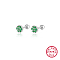 Anti-Tarnish Rhodium Plated Platinum 925 Sterling Silver Flower Stud Earrings, with Cubic Zirconia, Green, 5mm