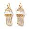 Brass Micro Pave Clear Cubic Zirconia Pendants, with Enamel & Jump Ring, Long-Lasting Plated, Slipper, Real 18K Gold Plated, Clear, 22.5x9.5x9mm, Hole: 3.6mm