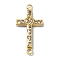 Ion Plating(IP) 304 Stainless Steel Crystal Rhinestone Connector Charms, Heart Cross Links, Real 18K Gold Plated, 20x10x2mm, Hole: 1.6mm