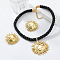 Sun Alloy with Polyester Cord Pendant Necklace & Stud Earrings Sets, Golden, Black, 450mm