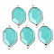 Natural White Jade Links Connectors, with Edge Rose Gold Plated Brass Findings, Dyed, Faceted, Polygon, Turquoise, 39~40x22~23x5~7mm, Hole: 2.5mm