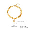 304 Stainless Steel Crystal Rhinestone Ball Beaded Bracelets with Pendants, Golden, Key, 5-1/2 inch(14cm), Pendant: 22.3x10.2mm