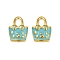 304 Stainless Steel Enamel Pendants, Bag Charm, Ion Plating(IP), Real 18K Gold Plated, Light Sky Blue, 21x15.5x4mm, Hole: 7x4.5mm