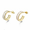 Semicircular Brass Micro Pave Clear Cubic Zirconia Half Hoop Earrings, Stud Earrings, with Enamel and Ear Nuts, Nickel Free, Real 16K Gold Plated, White, 14.5x4mm, Pin: 0.8mm