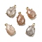 Natural Sunstone Faceted Pendants, Rack Plating Golden Plated Brass Teardrop Charms, 17x10x6mm, Hole: 1.5mm
