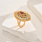 Geometric Hollow Brass Micro Pave Adjustable Finger Rings for Women, Horse Eye, Golden, Pale Violet Red, 31x20mm, Inner Diameter: Adjustable