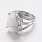 Natural Howlite Wide Band Finger Rings, with Brass Ring Findings, Oval, 18mm