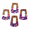 Transparent Resin & Walnut Wood Pendants, with Gold Foil, Trapezoid Charms, Dark Orchid, 37.5x27x3mm, Hole: 2mm