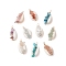 10Pcs 10 Styles Natural Cowrie Shell Copper Wire Wrapped Gemstone Chip Pendants, Shell Shape Charms, 26x15x12mm, Hole: 2mm, 1pc/style