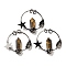 Natural Tiger Eye Faceted Pointed Bullet Big Pendants, Brass Ring Charms with Star & Moon & Jump Rings, Red Copper, 47~49x52.5x9.5~10mm, Hole: 6.6mm