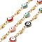 Enamel Flat Round with Evil Eye Link Chains, with Gold Plated 304 Stainless Steel Findings, Unwelded, with Spool, Colorful, 11x6x3mm, 8x3x2mm