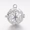 Brass Cage Pendants, For Chime Ball Pendant Necklaces Making, Hollow Round with Flower, Silver Color Plated, 18x17.5x15.5mm, Hole: 1.5mm, Inner Diameter: 11.5mm
