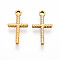 304 Stainless Steel Charms, Ion Plating(IP), Cross Charm, Real 18K Gold Plated, 15x8x2mm, Hole: 1.2~1.4mm