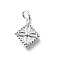 Brass Pendants, Rhombus with Flower Charms, Long-Lasting Plated, Lead Free & Cadmium Free, Rack Plating, with Jump Ring, Platinum, 12x10x2mm, Hole: 3mm
