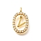 Brass Micro Pave Cubic Zirconia Pendants, Cadmium Free & Nickel Free & Lead Free, Real 18K Gold Plated, Oval with Letter Charms, Letter V, 18.5x11x3.5mm, Hole: 2x1.5mm