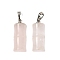 Natural Rose Quartz Pendants, Bamboo Stick Charms with Brass Bails, Platinum, 26.5x10x6mm, Hole: 7x4mm