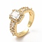 Cubic Zirconia Rectangle Open Cuff Ring, Real 18K Gold Plated Brass Jewelry for Women, Cadmium Free & Lead Free, Clear, Inner Diameter: 17mm