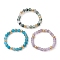 3Pcs 3 Style Natural Mixed Gemstone Round Beaded Stretch Rings Set, Stackable Rings, Inner Diameter: 20mm, 1Pc/style