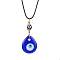 Lampwork Teardrop with Evil Eye Pendant Necklaces, with Imitation Leather Cords, Real 18K Gold Plated, 17.60 inch(44.7cm)