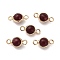 Natural Dyed Natural White Jade Faceted Round Links Connector Charms, with Golden Tone Brass Findings, Dark Red, 18x9x8mm, Hole: 2.3mm
