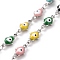Enamel Hamsa Hand with Evil Eye Link Chains, with 304 Stainless Steel Findings, Stainless Steel Color, Unwelded, with Spool, Colorful, 11.5x5.5x3.5mm
