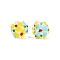 Handmade Two-Tone Lampwork Beads, Round with Flower Pattern, Yellow, 12~14x11~13mm, Hole: 1.4~1.5mm