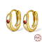 925 Sterling Silver Thick Hoop Earrings for Women, with Micro Pave Cubic Zirconia Heart, Real 18K Gold Plated, Red, 11x3mm
