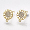 Brass Stud Earring Findings, with Loop, Cubic Zirconia, Nickel Free, Real 18K Gold Plated, Flat Round with Word Love Forever, Clear, 10x8.5mm, Hole: 0.8mm, Pin: 0.8mm