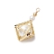 Brass & Shell Pearl 3D Rhombus Pendants, Floral White, Golden, 27x17x17mm, Hole: 2mm