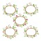 5Pcs 5 Color Glass Pearl & Trumpet Flower & Acrylic Leaf Charm Bracelets Set, Golden 304 Stainless Steel Stackable Bracelets for Women, Mixed Color, 7-1/2 inch(19cm), 1Pc/color