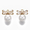 Brass Micro Pave Cubic Zirconia Charms, with Acrylic Imitation Pearl, Nickel Free, Real 18K Gold Plated, Bowknot, Seashell Color, 13x12.5x8mm, Hole: 1.4mm