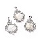 Natural Howlite Pendants, Half Round Charms, with Rack Plating Platinum Tone Brass Planet, 34x25x8mm, Hole: 8x5mm